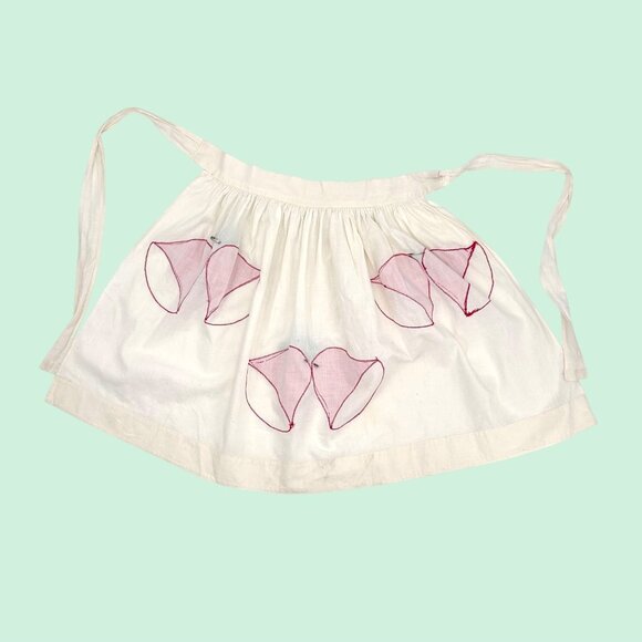 VINTAGE WHITE & RED CHRISTMAS BELLS W/ GREEN BOWS SHORT APRON - Picture 8 of 8